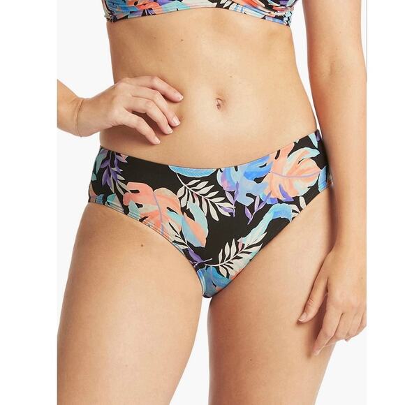 Sea Level Floral Print Mid Rise Bikini Bottoms Black Womens Size 10 - Picture 1 of 7
